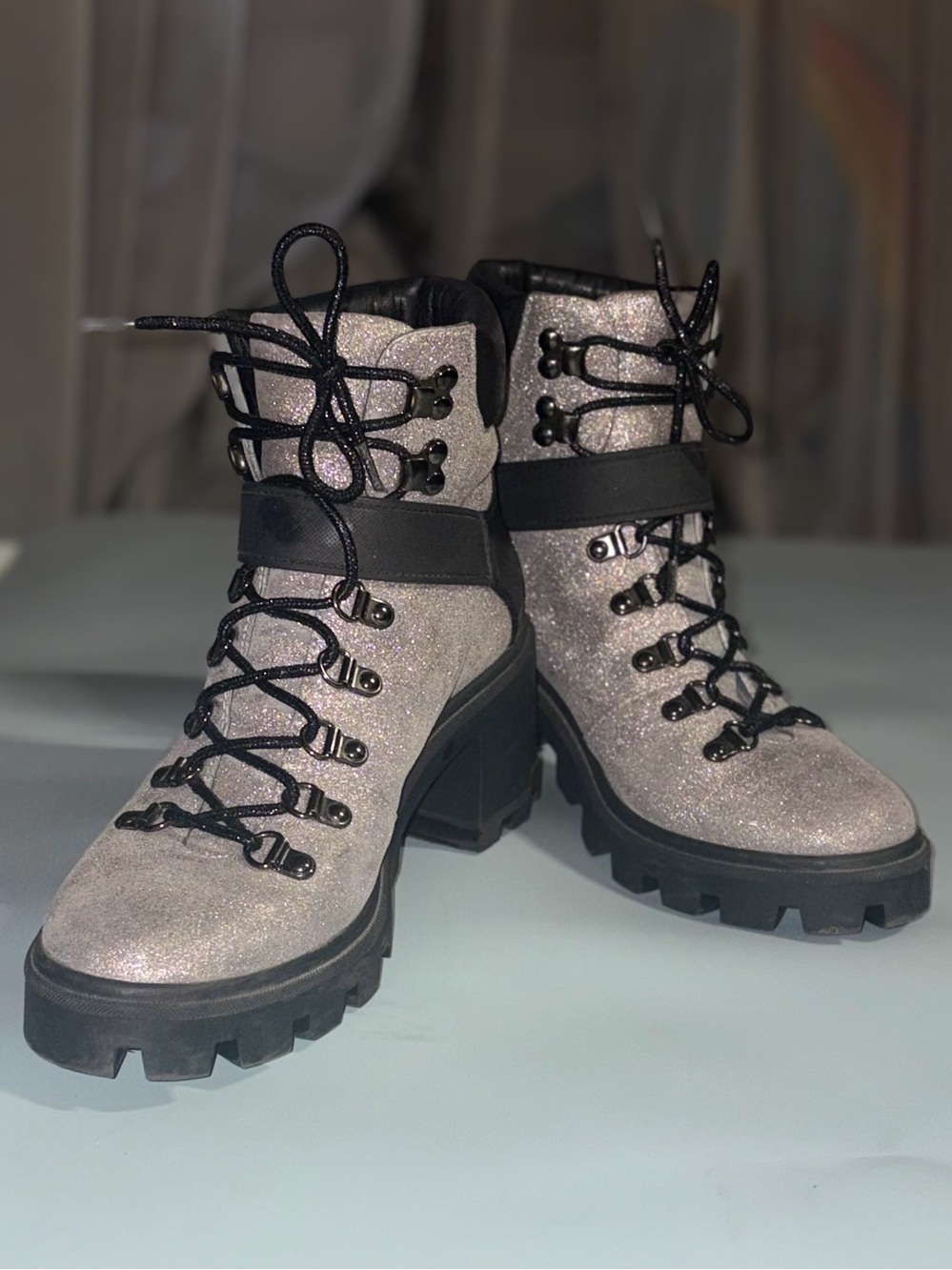 Moncler Carol Shimmery Heeled Hiking Boots